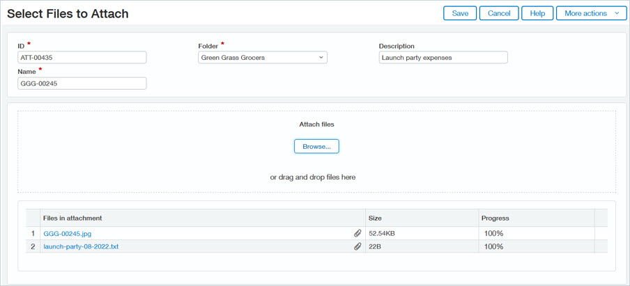 The Select Files to Attach window accessed from the AP purchase invoice page.