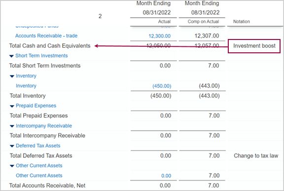 Example report with Notations column appearing for Totals.