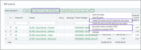 The WIP schedule grid with the buttons for updating CFO forecasts circled.