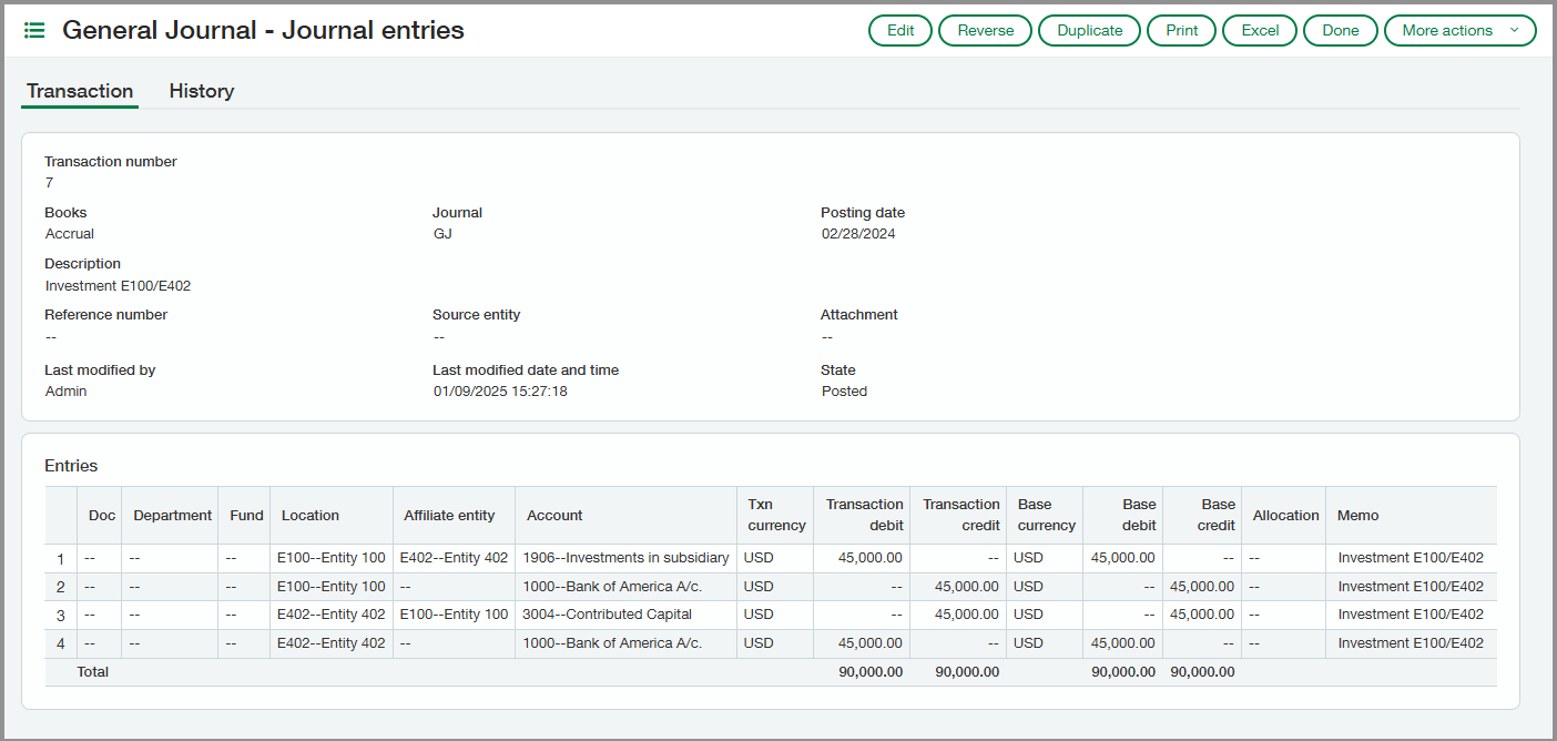 A General Ledger journal entries that have been manually tagged with specific affiliate entity dimension values.