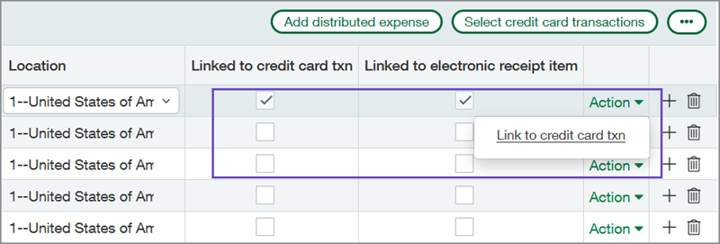 The Link to credit card transaction option on employee expense reports.