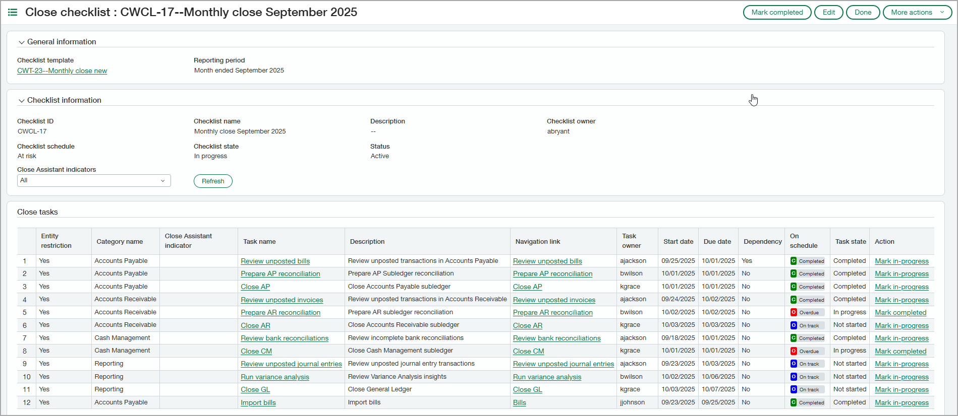 A close checklist with several tasks listed. 