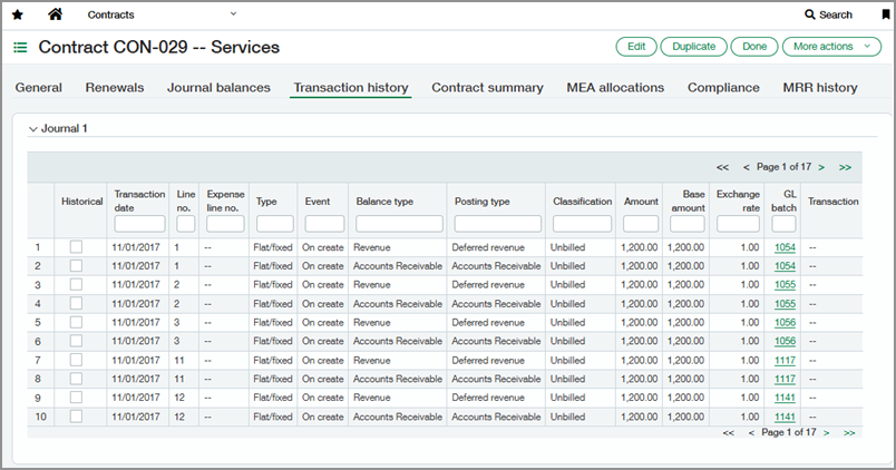 Transaction history tab of a contract