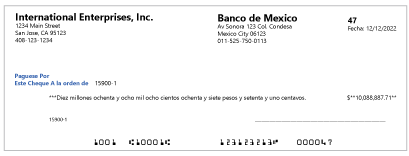 Blank Mexican check stock sample.