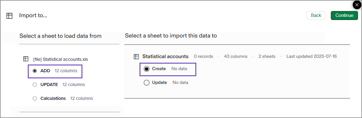 This is an example of mapping an Excel spreadsheet to an area in the import service.
