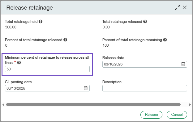 Release retainage window