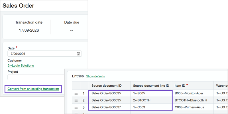 Sales order with multiple document line items