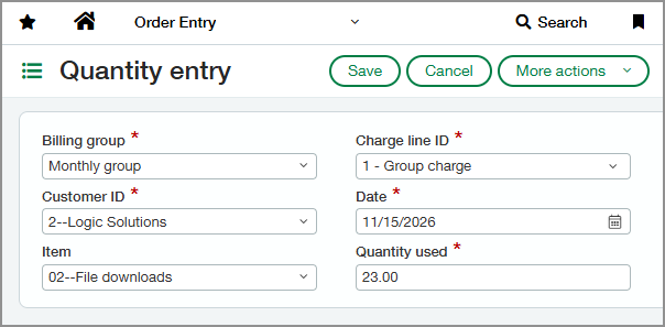 Quantity entry record.