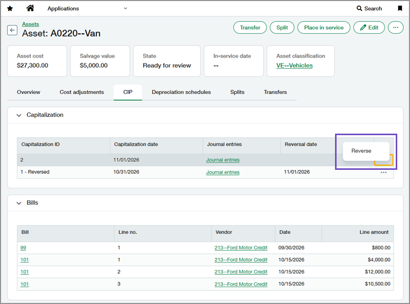 CIP tab of asset with a reversed capitalization